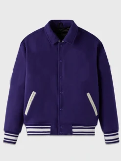 Unisex Purple Drop Down Collar Lettermen Varsity Jacket