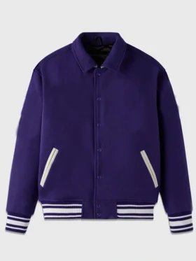 Unisex Purple Drop Down Collar Lettermen Varsity Jacket