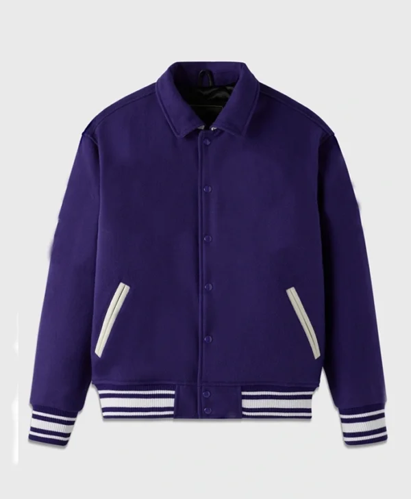 Unisex Purple Drop Down Collar Lettermen Varsity Jacket