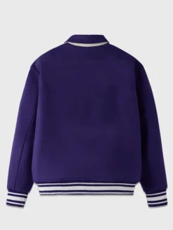 Unisex Purple Drop Down Collar Lettermen Varsity Jacket Back