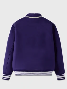 Unisex Purple Drop Down Collar Lettermen Varsity Jacket Back