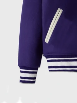 Unisex Purple Drop Down Collar Lettermen Varsity Jacket Pocket