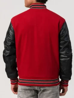 Unisex Red And Black Varsity Jacket Back
