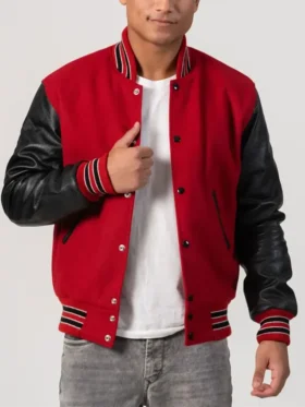 Unisex Red And Black Varsity Jacket Closure