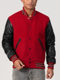 Unisex Red And Black Varsity Jacket Main