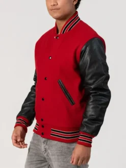 Unisex Red And Black Varsity Jacket Side