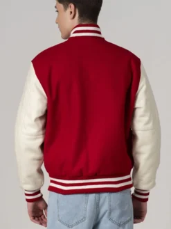 Unisex Red And White Varsity Lettermen Jacket Back