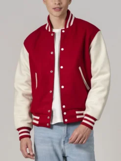 Unisex Red And White Varsity Lettermen Jacket Main