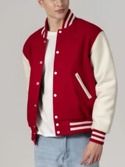 Unisex Red And White Varsity Lettermen Jacket Side