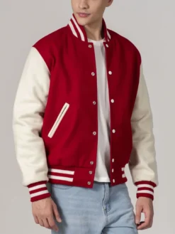 Unisex Red And White Varsity Lettermen Jacket Style