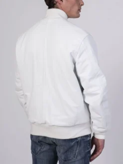 Unisex White Varsity Lettermen Bomber Jacket Back