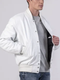 Unisex White Varsity Lettermen Bomber Jacket Inner