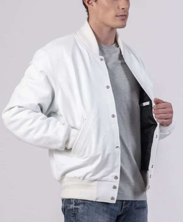 Unisex White Varsity Lettermen Bomber Jacket Inner