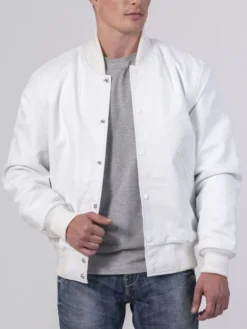 Unisex White Varsity Lettermen Bomber Jacket Main