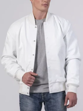 Unisex White Varsity Lettermen Bomber Jacket Main