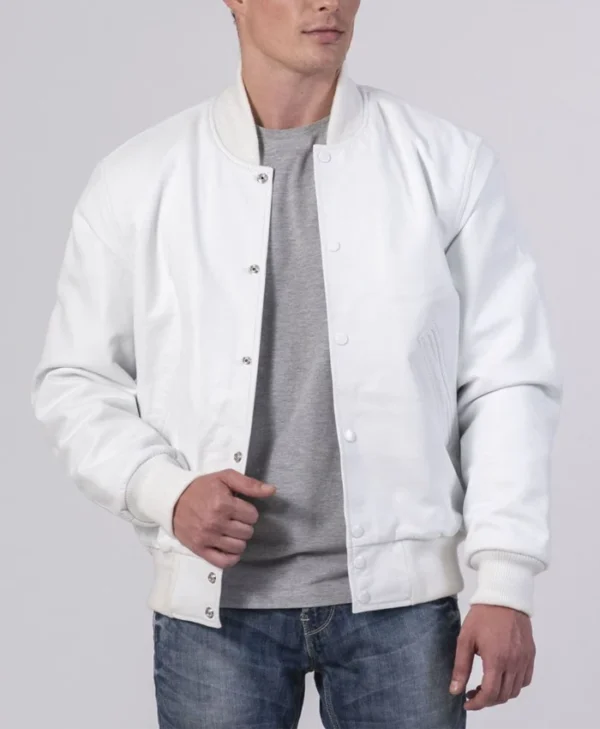 Unisex White Varsity Lettermen Bomber Jacket Main