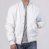 Unisex White Varsity Lettermen Bomber Jacket Pockets