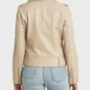 Women's Beige Leather Motorcycle Jacket Back