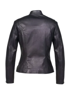 Womens Black Cafe Racer Leather Jacket Back