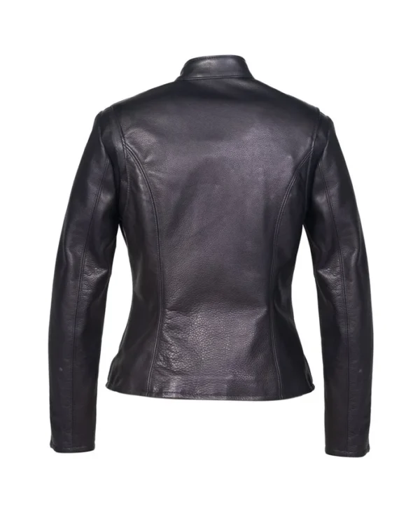 Womens Black Cafe Racer Leather Jacket Back