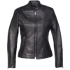 Womens Black Cafe Racer Leather Jacket Main