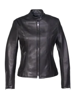 Womens Black Cafe Racer Leather Jacket Main