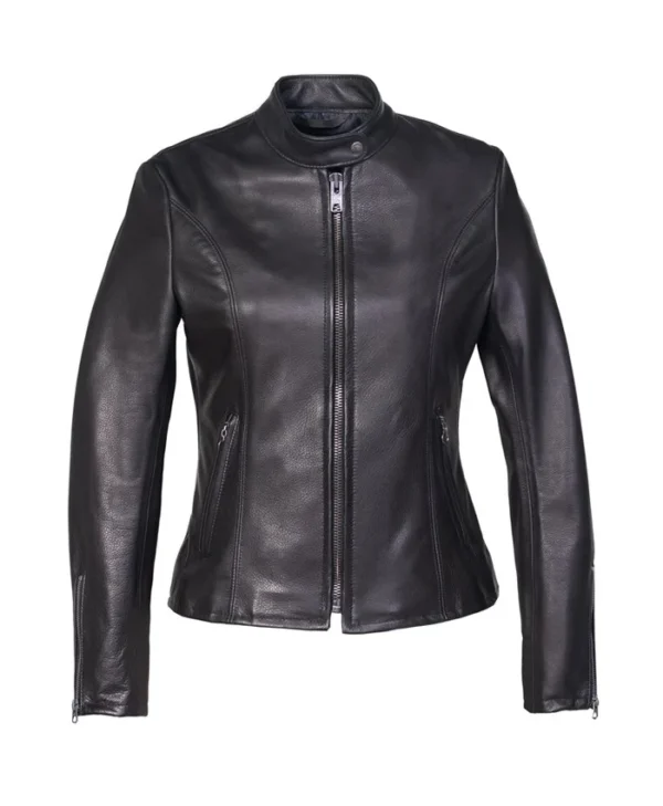 Womens Black Cafe Racer Leather Jacket Main