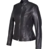 Womens Black Cafe Racer Leather Jacket Side