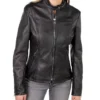 Womens Black Cafe Racer Leather Jacket Snap