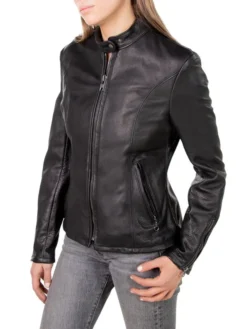Womens Black Cafe Racer Leather Jacket Style
