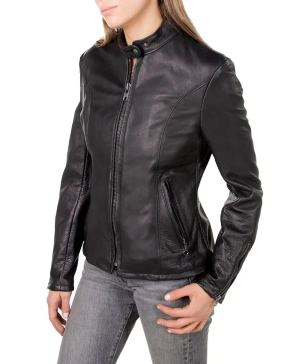Womens Black Cafe Racer Leather Jacket Style