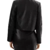 Womens Black Cropped Round Collar Leather Jacket Back