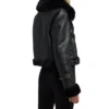 Womens Black Cropped Shearling Aviator Leather Jacket Back