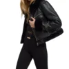 Womens Black Cropped Shearling Aviator Leather Jacket Style