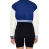 Womens Cropped Blue Lettermen Varsity Jacket Back