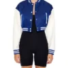 Womens Cropped Blue Lettermen Varsity Jacket Main