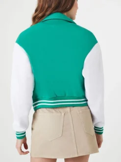 Womens Cropped Light Blue Varsity Jacket Back