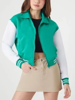 Womens Cropped Light Blue Varsity Jacket Main