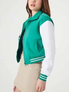 Women's Cropped Light Blue Varsity Jacket Side