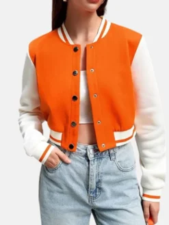 Womens Cropped Orange Wool Varsity Jacket