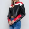 Womens Cropped Red And Black Leather Jacket Side