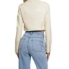 Womens Cropped White Leather Biker Jacket Back