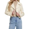 Womens Cropped White Leather Biker Jacket Main