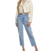Womens Cropped White Leather Biker Jacket Stand Up
