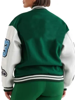 Womens Green And White Varsity Lettermen Jacket Back