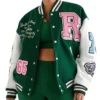Womens Green And White Varsity Lettermen Jacket Main