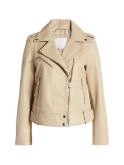 Womens Leather Beige Leather Motorcycle Jacket Main
