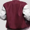 Womens Maroon And White Varsity Lettermen Jacket Back