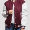 Womens Maroon And White Varsity Lettermen Jacket Main