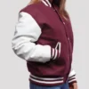 Womens Maroon And White Varsity Lettermen Jacket Side